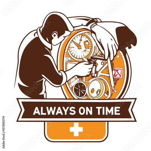 Clock repair technician working on vintage timepiece background