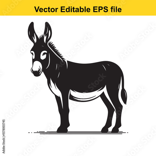 Geometric Line Art of a Donkey – Long Ears and Stoic Expression with Rustic Charm