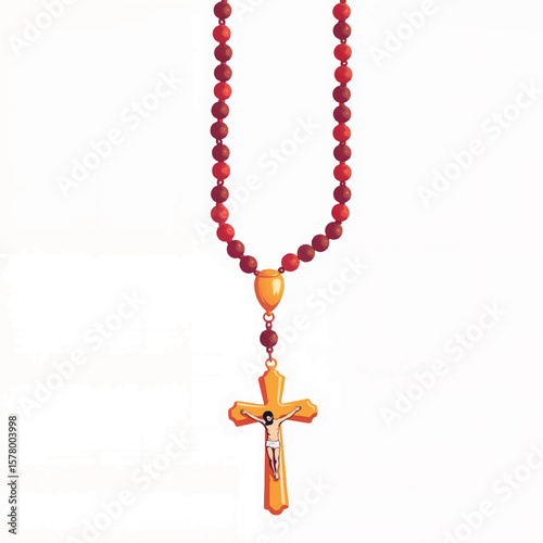 Crucifix pendant with red bead necklace for religious symbolism  