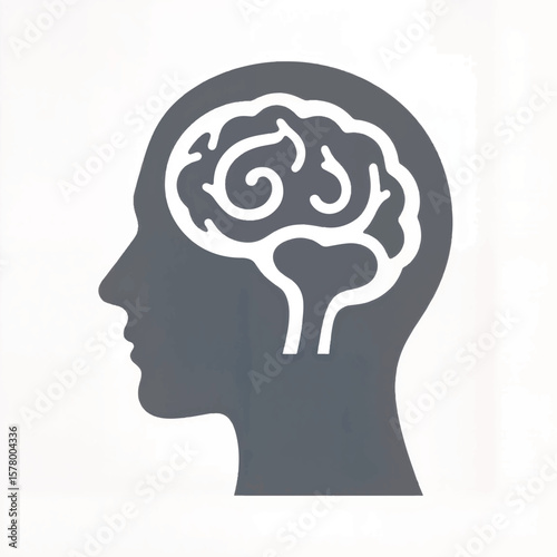 Brain illustration in profile view representing mental health concepts  