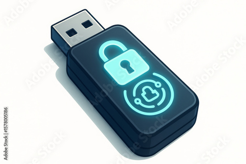 Stylized USB Flash Memory with Padlock and Encryption Graphic – Portable Security