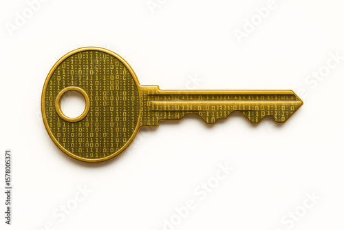 Golden Digital Key with Matrix-Style Etching – Secure Access and Authentication Symbol