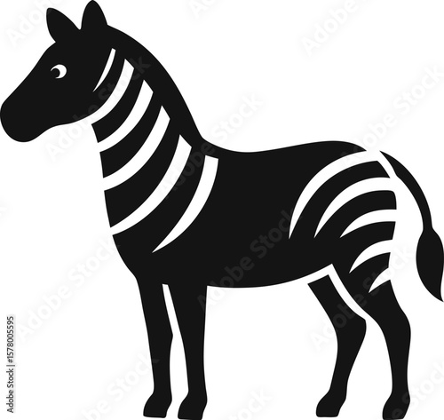 Striped Zebra Icon Black and White Vector Illustration