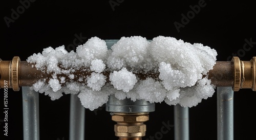 Corrosion and Mineral Buildup on Plumbing Pipe in Dark Background