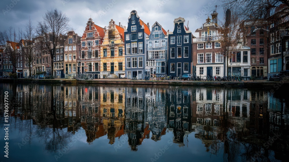 Obraz premium Colorful canal houses reflected in water