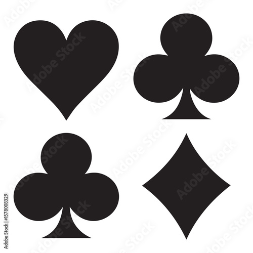 The four card suits are displayed in black silhouette
