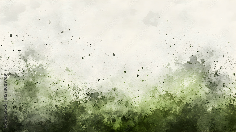 Obraz premium Abstract image of green and white watercolor paint splatter.