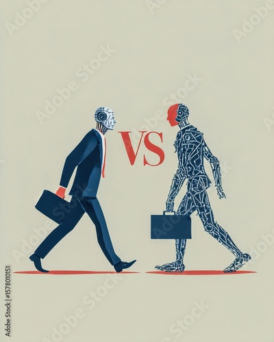 AI and human business conflict illustration