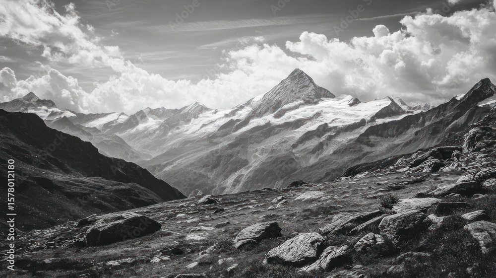 Fototapeta premium Majestic mountain range in monochrome