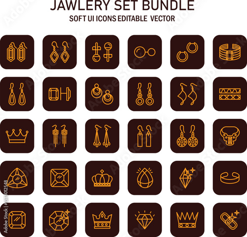 Elegant Jewelry Collection Set with Soft UI Icons for Design and Decoration projects displaying a variety of accessories