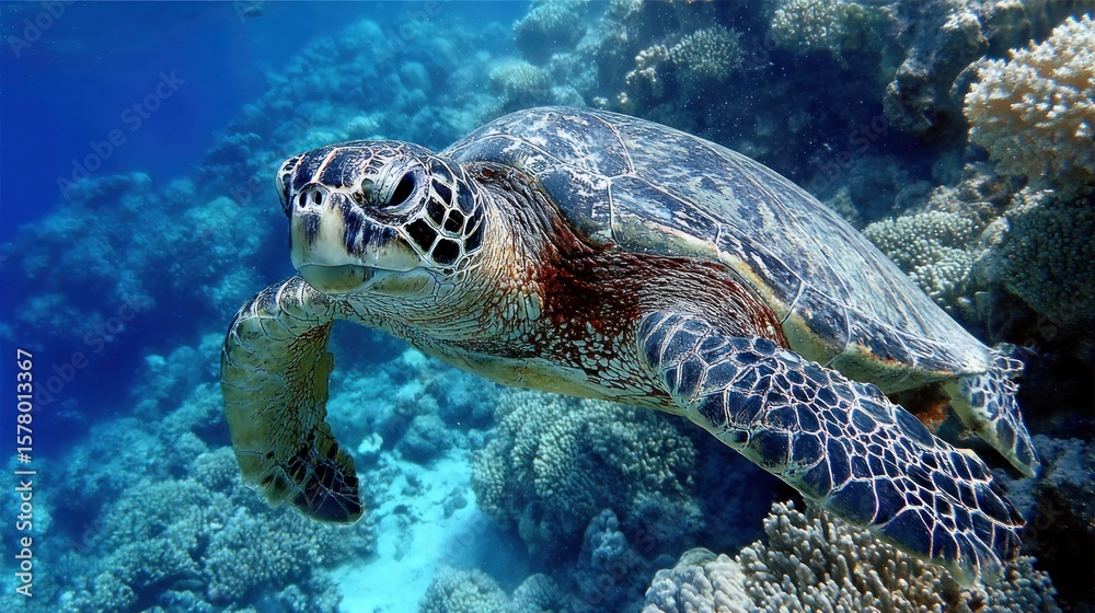 Fototapeta premium Sea turtle swimming in coral reef