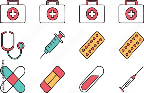 Medical equipment and supplies vector illustration for healthcare and first aid applications