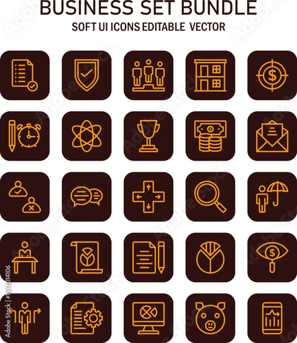 Comprehensive set of business-themed user interface icons for digital design and infographics