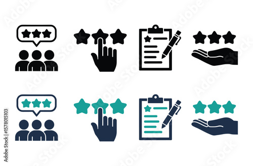 Customer Feedback Icons Review, Rating, Satisfaction, Stars, Survey