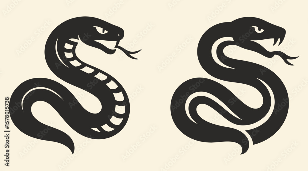 Fototapeta premium Snake vector illustration with aggressive minimal style heads.