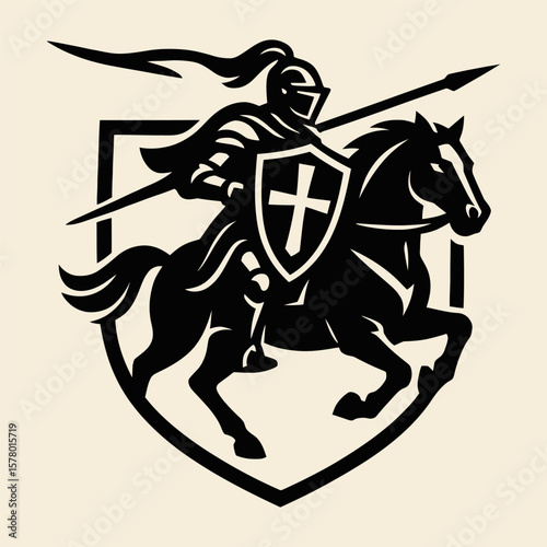 Knight charging on horse with spear.