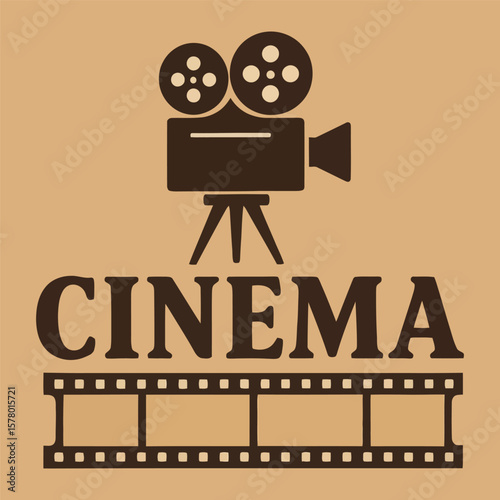 Vintage cinema projector with film reel, vector illustration.