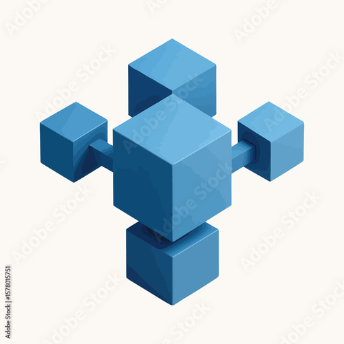 Vector 3D cubes connected in network structure concept.