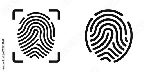Fingerprint security icons with scanning frame outline.