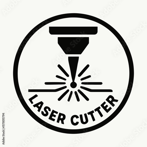 Laser cutter nozzle with sparks vector icon illustration.