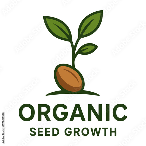 Seedling sprouting from seed, organic farming vector icon.