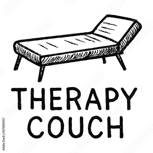 Vintage hand-drawn therapy couch sketch vector illustration.