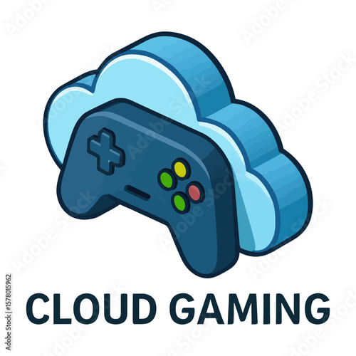 Cloud gaming vector icon with controller and cloud symbol.
