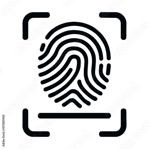 Fingerprint recognition scan in black line vector icon.