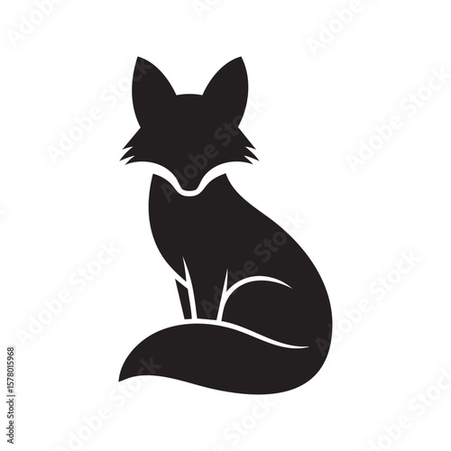 Elegant Black Fox Silhouette Sitting Isolated On White Background Symbolizing Nature And Wildlife