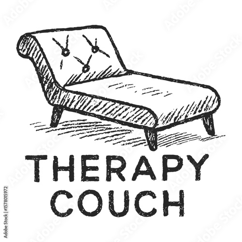 Old-fashioned therapy chaise in hand-drawn vector style.