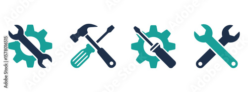 Tools and Gears Maintenance, Repair, and Engineering Icon Set