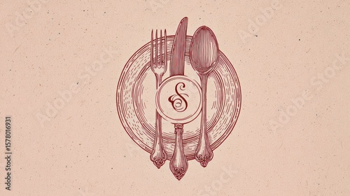 Vintage cutlery on plate graphic