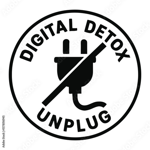 Vector icon of unplug sign inside circle for digital detox.