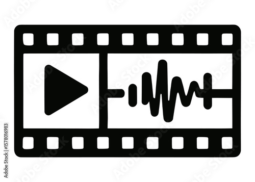 Vector icon of video player with audio waveform display.