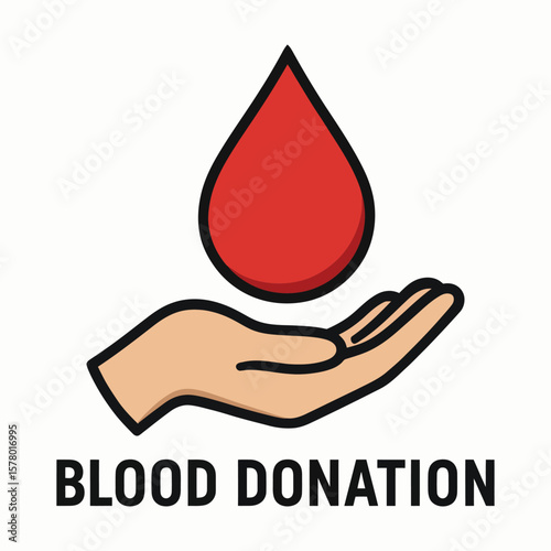 Vector icon of blood donation hand holding red drop.