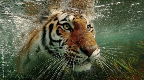 Tiger submerged in water