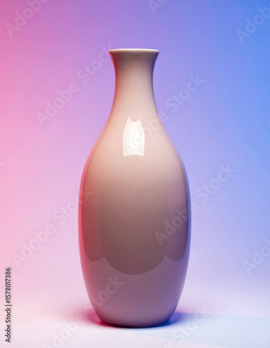 Elegant White Ceramic Vase on Gradient Pink and Blue Background Still Life
