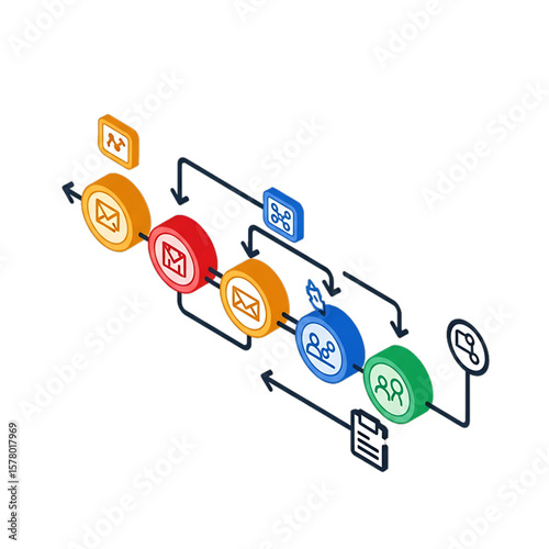 Workflow or process timeline with icons.