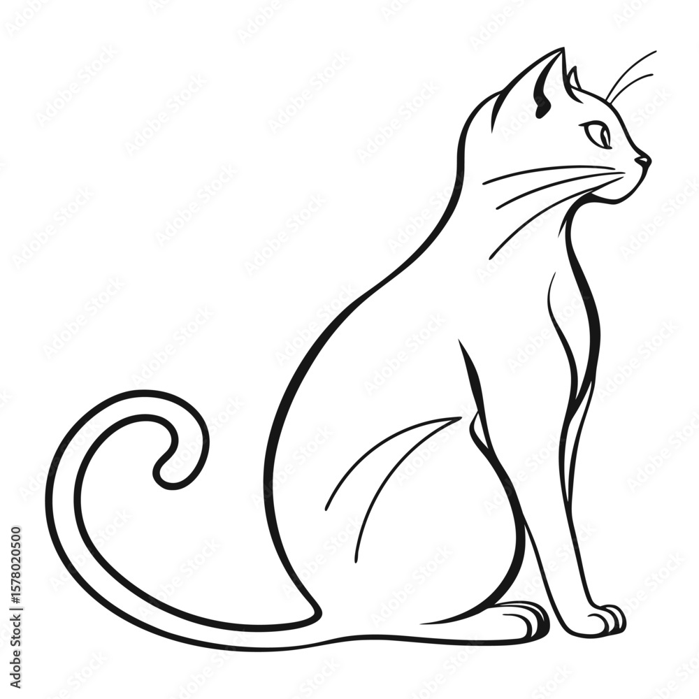 Naklejka premium Vector illustration of a sitting cat in minimal continuous line style sleek black outline on a white background elegant and modern silhouette