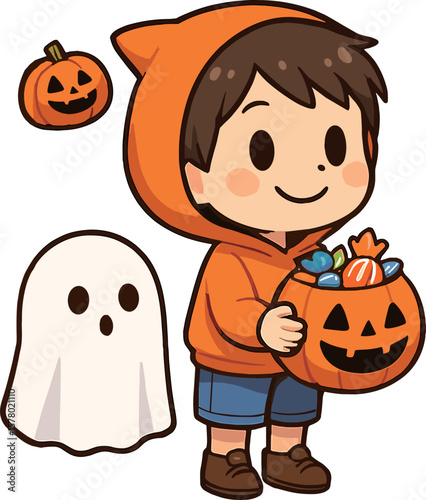 お菓子をもらいに来た男の子のイラスト