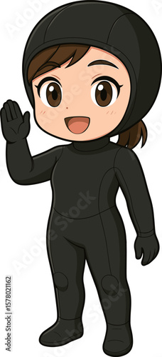 ウェットスーツを着た女性のイラスト