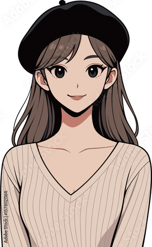 ベレー帽をかぶった女性のイラスト