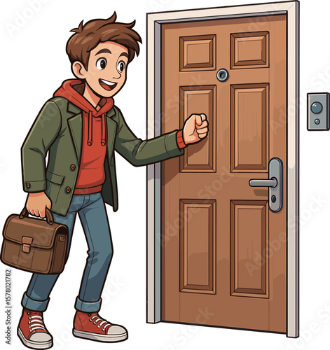 ドアをノックする男性のイラスト