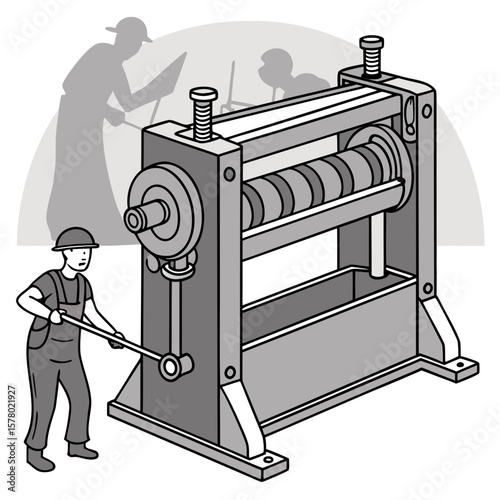 Creative Sheet Metal Bending Machine Vector Illustration | Industrial Press Brake Design for Fabrication, Engineering, and Manufacturing Graphics