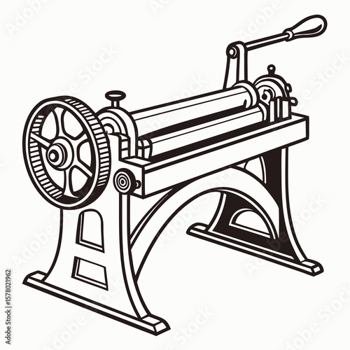 Creative Sheet Metal Bending Machine Vector Illustration | Industrial Press Brake Design for Fabrication, Engineering, and Manufacturing Graphics