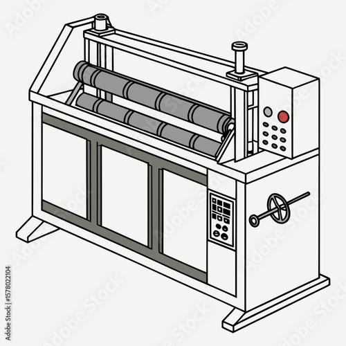 Creative Sheet Metal Bending Machine Vector Illustration | Industrial Press Brake Design for Fabrication, Engineering, and Manufacturing Graphics