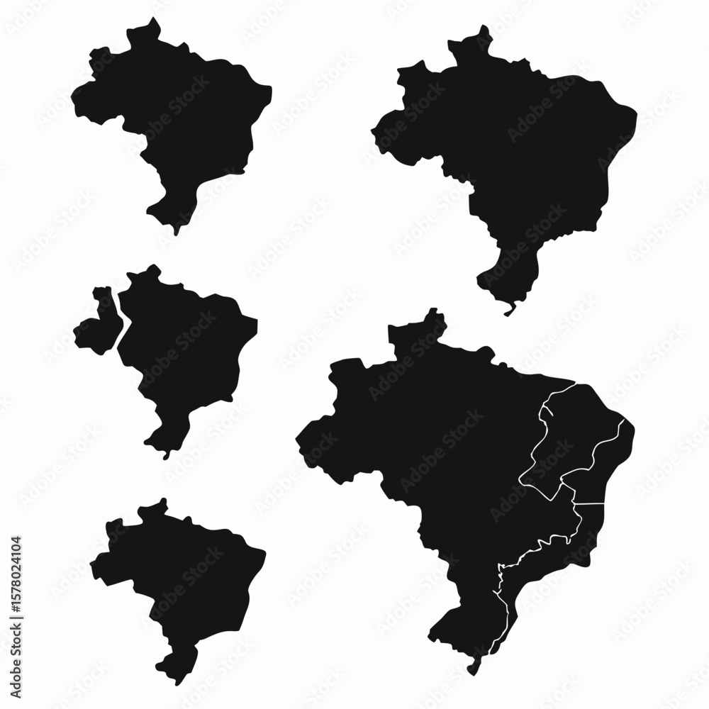 Obraz premium Brazil Map Silhouette Vector Set