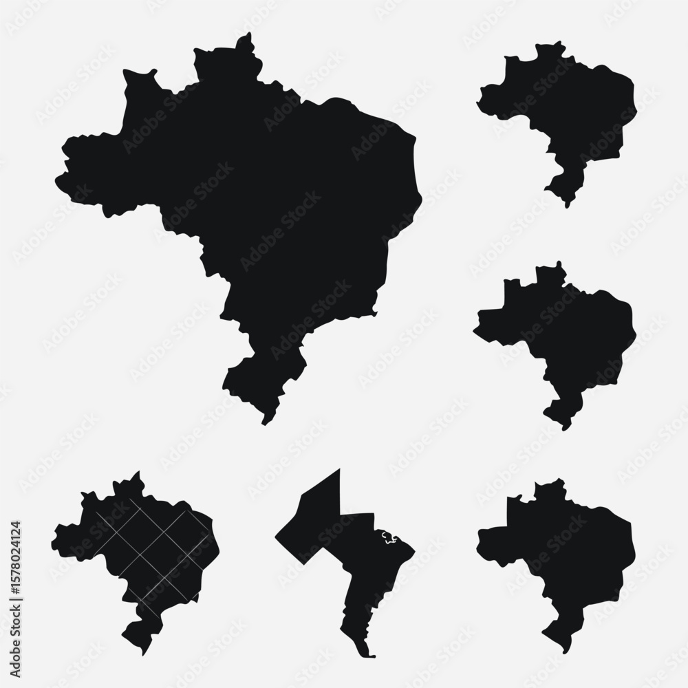 Naklejka premium Brazil Map States Regions Vector Set