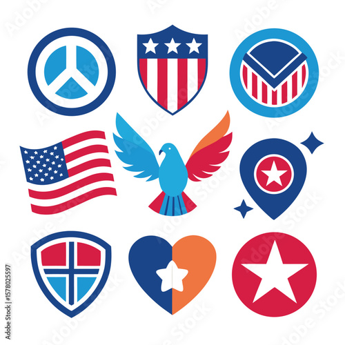 Patriotic American Eagle Shields Hearts Set