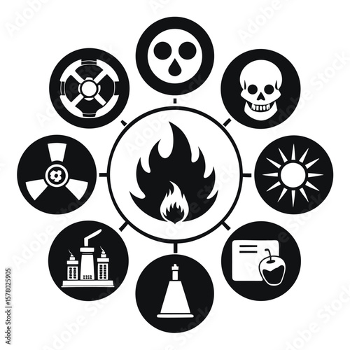 Hazardous Symbols Black White Icons Set